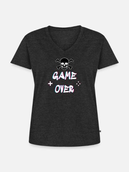 Game over T Shirt - Frauen Premium Bio T-Shirt mit V-Ausschnitt - Anthrazit meliert