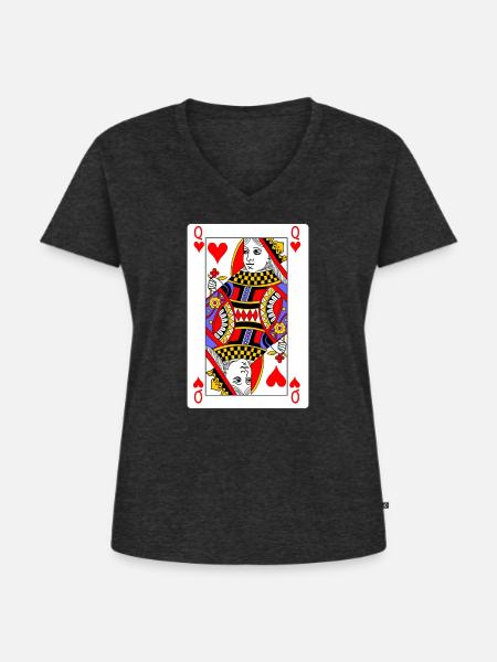 Herz-Dame-Spielkarte - Frauen Premium Bio T-Shirt mit V-Ausschnitt - Anthrazit meliert