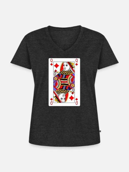 Spielkarte Diamant Dame - Frauen Premium Bio T-Shirt mit V-Ausschnitt - Anthrazit meliert