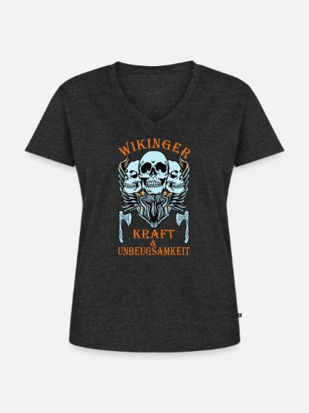 Wikinger Krieger, Krieger, Wikinger - Frauen Premium Bio T-Shirt mit V-Ausschnitt - Anthrazit meliert