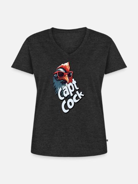 Capt Cock - Frauen Premium Bio T-Shirt mit V-Ausschnitt - Anthrazit meliert
