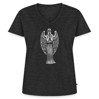 Don't Blink - Frauen Premium Bio T-Shirt mit V-Ausschnitt - Anthrazit meliert - Vorne - AI Model Female 172 light (172cm)