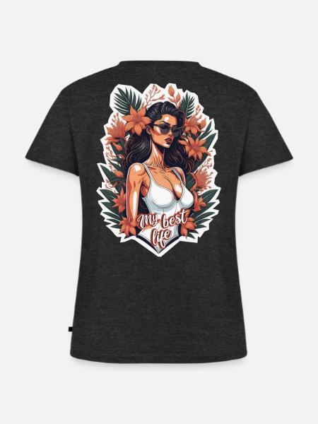 Mein bestes Leben - Frauen Premium Bio T-Shirt mit V-Ausschnitt - Anthrazit meliert