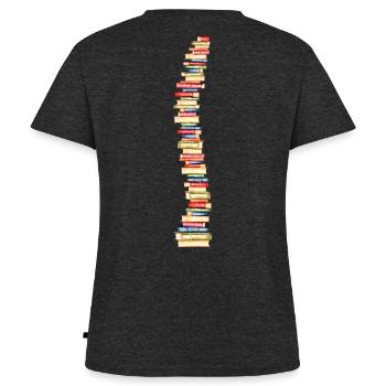 Bücher Wirbelsäule Rückgrat Leseratte Bücherwurm - Frauen Premium Bio T-Shirt mit V-Ausschnitt - Anthrazit meliert - Hinten - AI Model Female 172 light (172cm)
