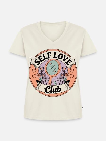 Selbstliebe Club Spiegel Badge - Frauen Premium Bio T-Shirt mit V-Ausschnitt - Naturweiß