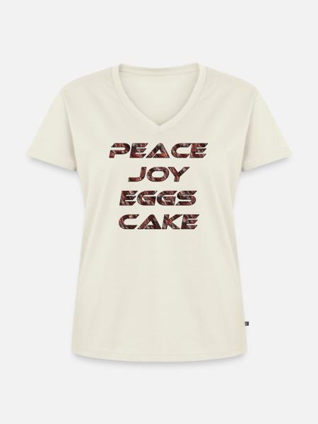 Peace Joy Eggscake Rost - Frauen Premium Bio T-Shirt mit V-Ausschnitt - Naturweiß