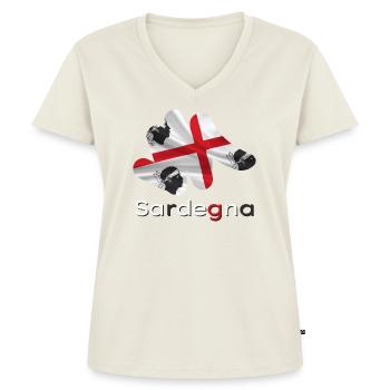 Flagge Sardinien - Frauen Premium Bio T-Shirt mit V-Ausschnitt - Naturweiß - Vorne - AI Model Female 172 dark (172cm)