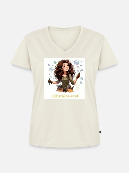Selbsthilfe-Profi 1.0 - Frauen Premium Bio T-Shirt mit V-Ausschnitt - Naturweiß