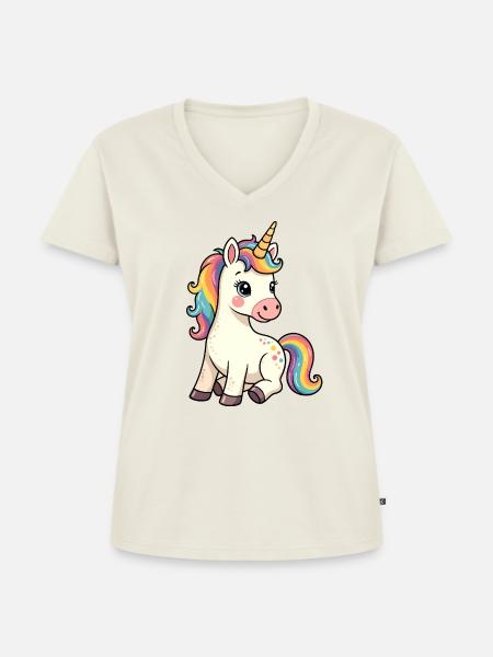 Süßes Einhorn - Frauen Premium Bio T-Shirt mit V-Ausschnitt - Naturweiß