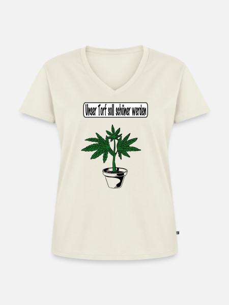 Cannabis-Design - Frauen Premium Bio T-Shirt mit V-Ausschnitt - Naturweiß