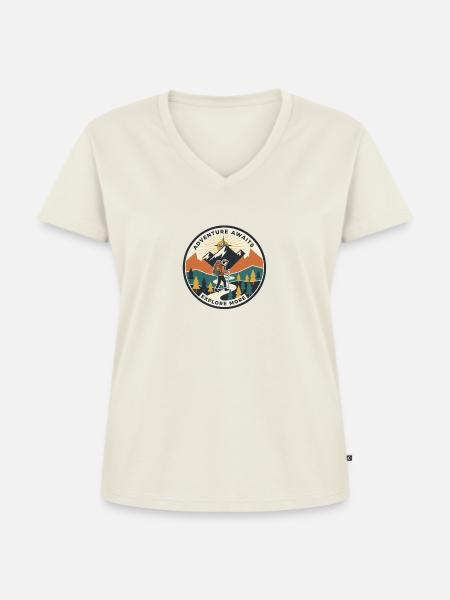Abenteuerpfad Patch Wanderer - Frauen Premium Bio T-Shirt mit V-Ausschnitt - Naturweiß