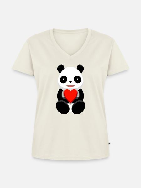 Kawaii Panda Herzliebe - Frauen Premium Bio T-Shirt mit V-Ausschnitt - Naturweiß