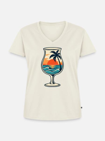 Sunset Cocktail - Frauen Premium Bio T-Shirt mit V-Ausschnitt - Naturweiß