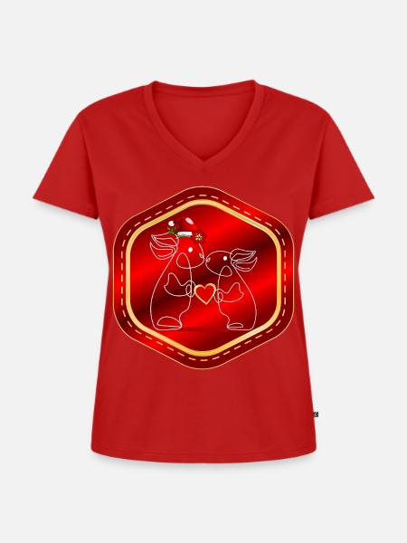 WEIHNACHTEN PAAR HASEN - Frauen Premium Bio T-Shirt mit V-Ausschnitt - Rot