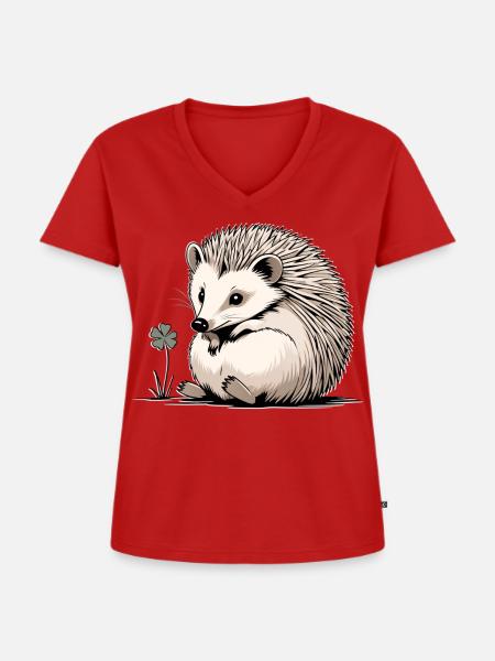 Igel mit Kleeblatt Naturfreund - Frauen Premium Bio T-Shirt mit V-Ausschnitt - Rot