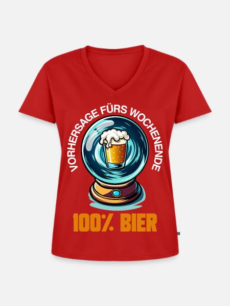 Bierkugel Wochenendvorhersage - Frauen Premium Bio T-Shirt mit V-Ausschnitt - Rot