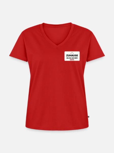 Zuhause muss sicher sein - Frauen Premium Bio T-Shirt mit V-Ausschnitt - Rot