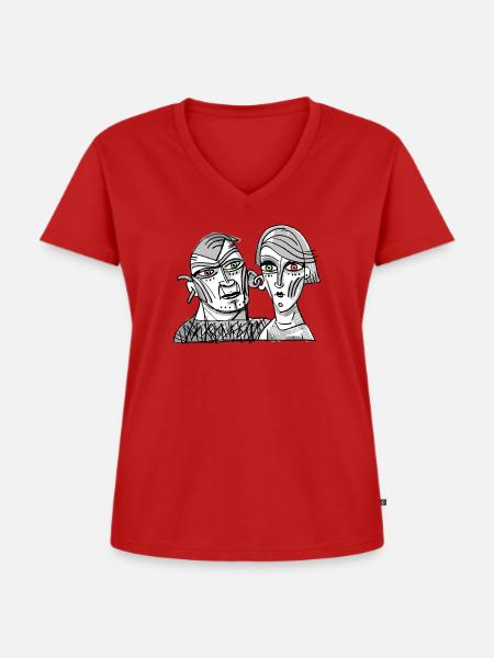 Surreale Doppelgesichter im Kontrast - Frauen Premium Bio T-Shirt mit V-Ausschnitt - Rot