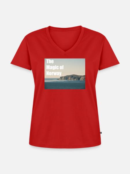 The Magic of Norway - Frauen Premium Bio T-Shirt mit V-Ausschnitt - Rot