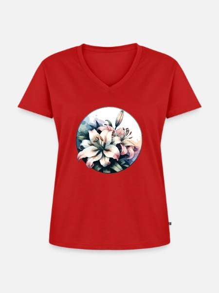 Lilien gezeichnet - Frauen Premium Bio T-Shirt mit V-Ausschnitt - Rot