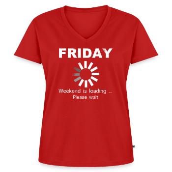 Friday Weekend Loading Spruch - Frauen Premium Bio T-Shirt mit V-Ausschnitt - Rot - Vorne - AI Model Female 172 dark (172cm)