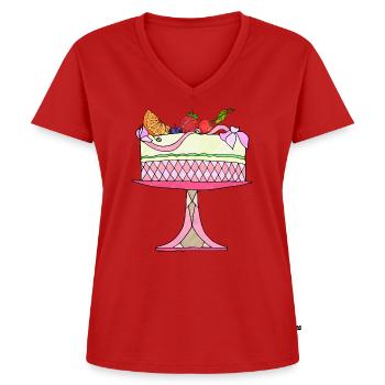 Kuchen - Frauen Premium Bio T-Shirt mit V-Ausschnitt - Rot - Vorne - AI Model Female 172 dark (172cm)