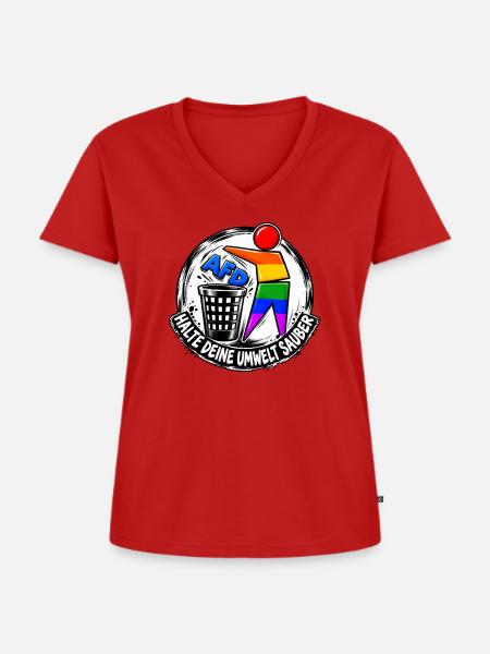 Regenbogenheld Reinigung - Frauen Premium Bio T-Shirt mit V-Ausschnitt - Rot