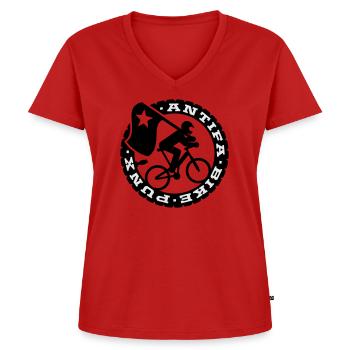 Antifa Bike Punks - Frauen Premium Bio T-Shirt mit V-Ausschnitt - Rot - Vorne - AI Model Female 172 dark (172cm)