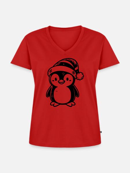 Fröhlicher Weihnachtspinguin - Frauen Premium Bio T-Shirt mit V-Ausschnitt - Rot
