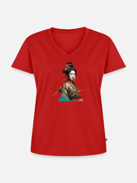 Geisha Samurai lady - Frauen Premium Bio T-Shirt mit V-Ausschnitt - Rot
