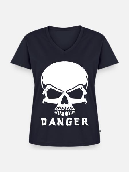 Schädel Gefahr Kontrastdruck - Frauen Premium Bio T-Shirt mit V-Ausschnitt - Navy