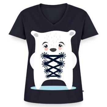 BAYERN EISBÄR TRACHTEN ERSATZ DIRNDL - Frauen Premium Bio T-Shirt mit V-Ausschnitt - Navy - Vorne - AI Model Female 172 light (172cm)