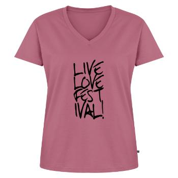 Live Love Festival und Party Shirt - Frauen Premium Bio T-Shirt mit V-Ausschnitt - Mauve - Vorne - AI Model Female 172 dark (172cm)