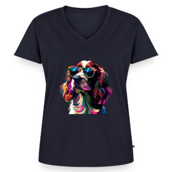 springer spaniel - Frauen Premium Bio T-Shirt mit V-Ausschnitt - Navy - Vorne - AI Model Female 172 light (172cm)