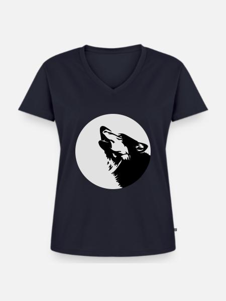 Wolf - Frauen Premium Bio T-Shirt mit V-Ausschnitt - Navy