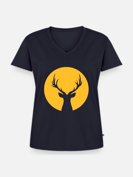 Deer In Moonlight Front - Frauen Premium Bio T-Shirt mit V-Ausschnitt - Navy