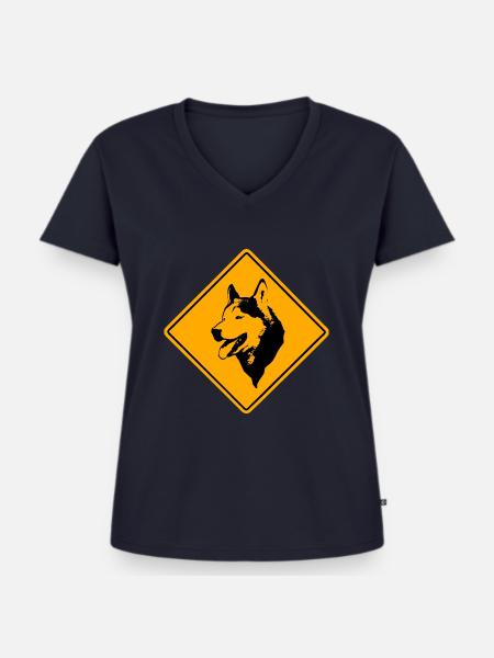 Husky Road Sign - Frauen Premium Bio T-Shirt mit V-Ausschnitt - Navy