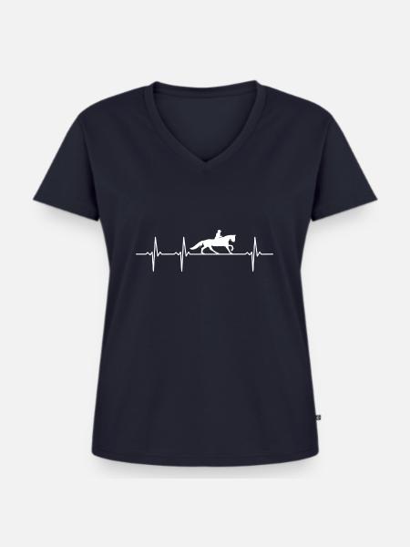 Herzschlag Reiten Reiter hobby - Frauen Premium Bio T-Shirt mit V-Ausschnitt - Navy