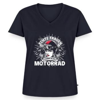 Motorrad Frauen - Frauen Premium Bio T-Shirt mit V-Ausschnitt - Navy - Vorne - AI Model Female 172 light (172cm)