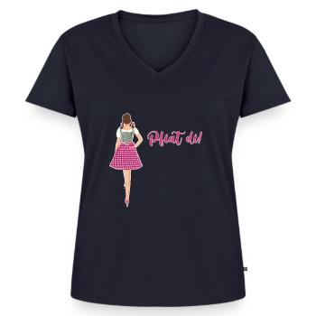 Pfiat di,tschüss,rückansicht,dirndl,fest - Frauen Premium Bio T-Shirt mit V-Ausschnitt - Navy - Vorne - AI Model Female 172 light (172cm)
