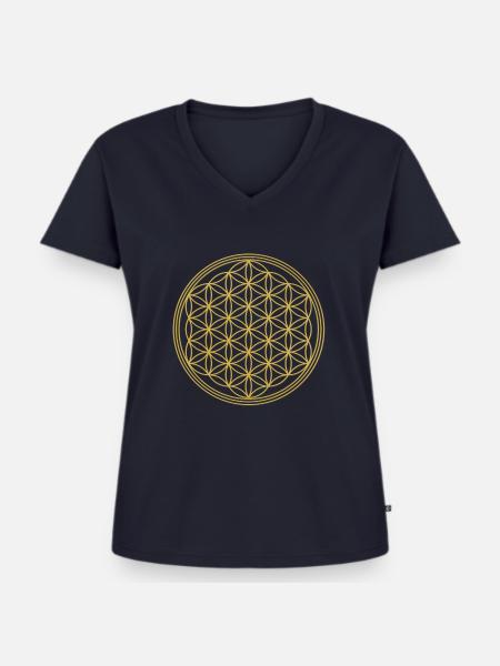 Lebensblume unifarben - Frauen Premium Bio T-Shirt mit V-Ausschnitt - Navy