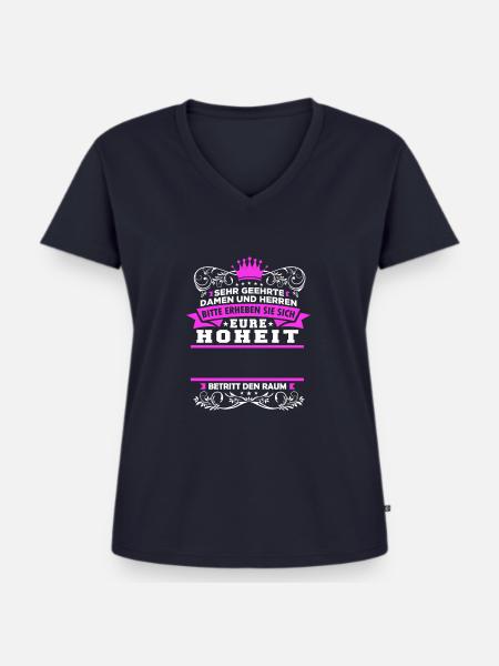 Eure Hoheit - Dein Text - Frauen Premium Bio T-Shirt mit V-Ausschnitt - Navy