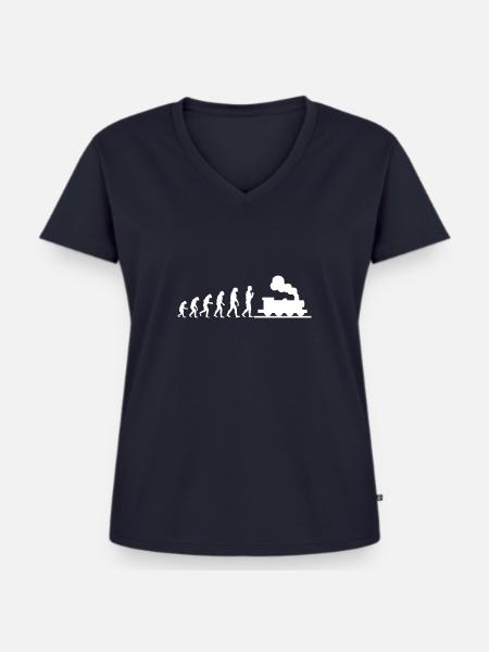 Evolution Lokfuehrer - Frauen Premium Bio T-Shirt mit V-Ausschnitt - Navy