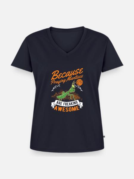 Gottesanbeterin Fangschrecke Mantis - Frauen Premium Bio T-Shirt mit V-Ausschnitt - Navy