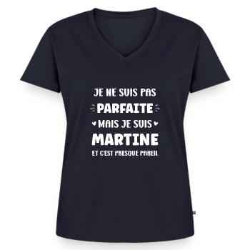 Martine - T-shirt encolure en V Premium bio Femme - bleu marine - Devant - AI Model Female 172 light (172cm)