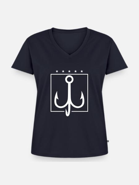 Angelhaken Drilling - Frauen Premium Bio T-Shirt mit V-Ausschnitt - Navy