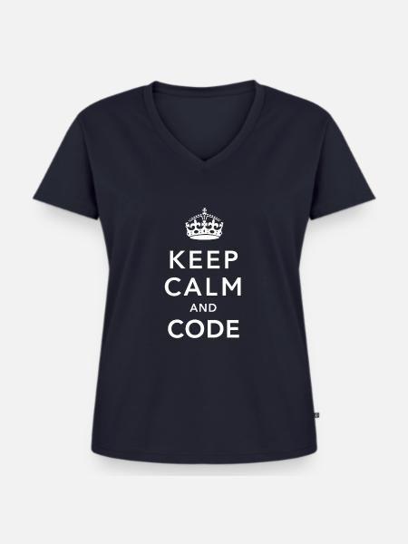 CALM DOWN AND CODE - Frauen Premium Bio T-Shirt mit V-Ausschnitt - Navy