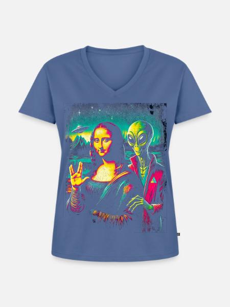 Futuristisches kulturelles Fusionskunstwerk - Frauen Premium Bio T-Shirt mit V-Ausschnitt - Taubenblau