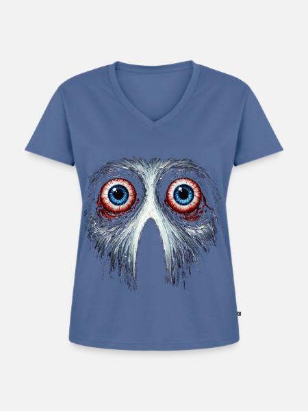 Unheimliches Eulengesicht mit roten Augen - Frauen Premium Bio T-Shirt mit V-Ausschnitt - Taubenblau
