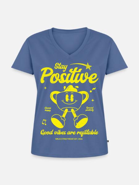Stay Positive Kaffeebecher Motiv - Frauen Premium Bio T-Shirt mit V-Ausschnitt - Taubenblau